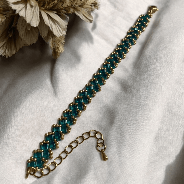 Bracelet tissé en perles Tila sarcelle
