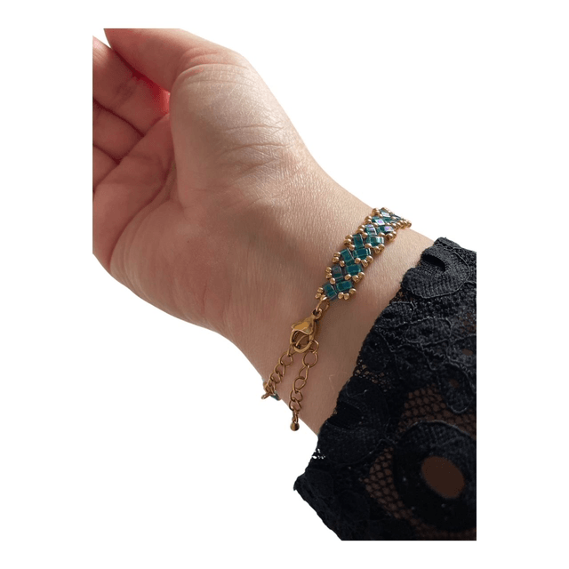 Bracelet tissé en perles Tila sarcelle