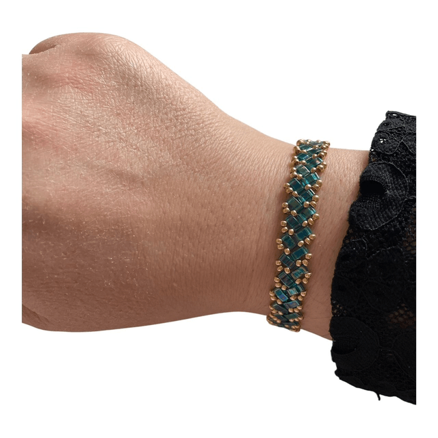 Bracelet tissé en perles Tila sarcelle