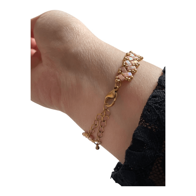 Bracelet tissé en perles Tila rose thé