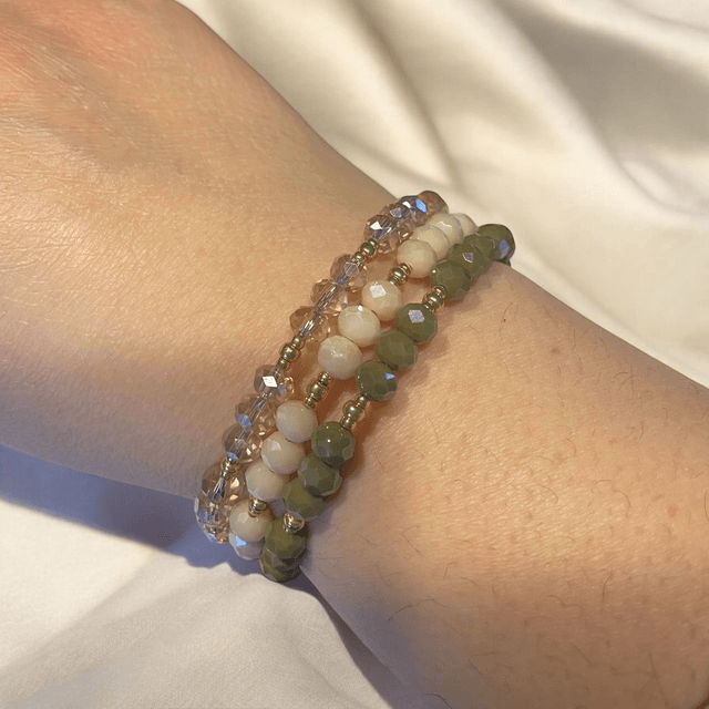 Bracelet à mémoire de forme (kaki- écru - rose)