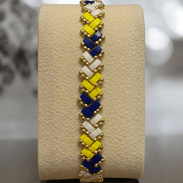 Bracelet tissé en perles Tila bleu et jaune