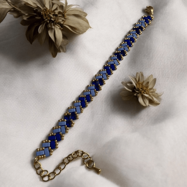 Bracelet tissé en perles Tila bleu (3 nuances)