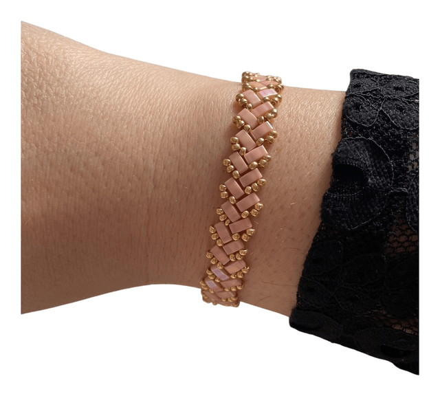 Bracelet tissé en perles Tila rose thé