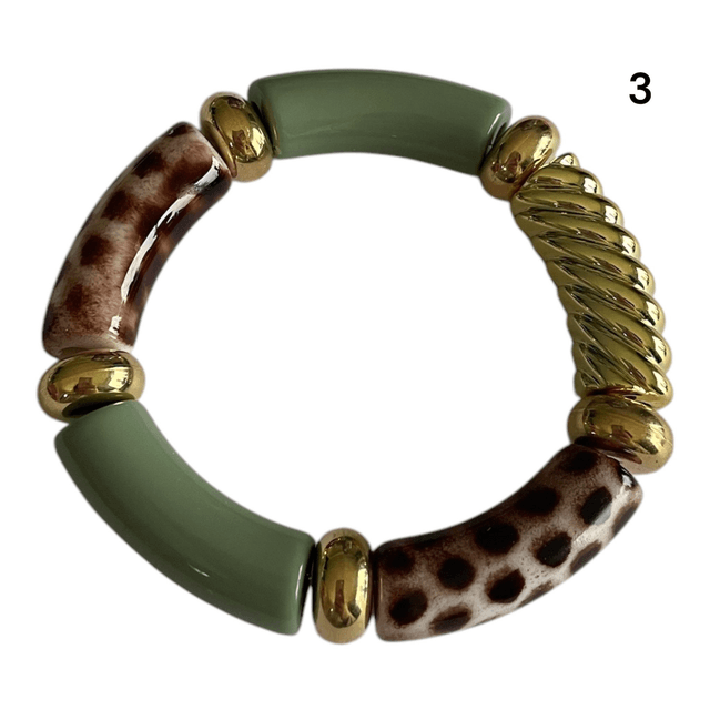 Bracelets acryliques léopard vert sauge