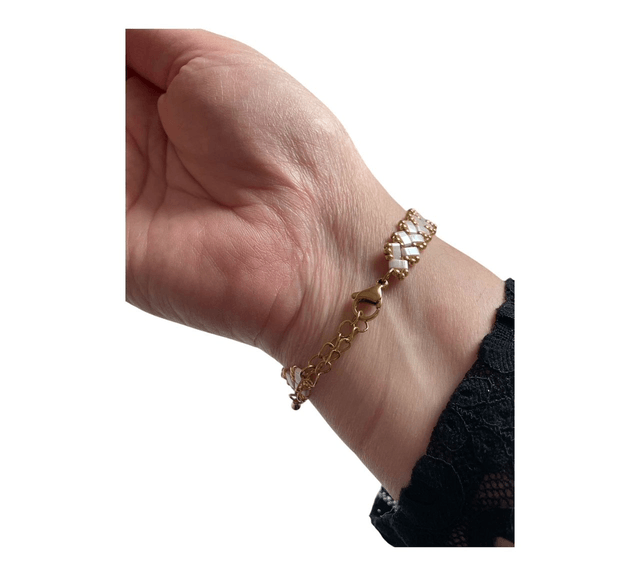 Bracelet tissé en perles Tila ivoire
