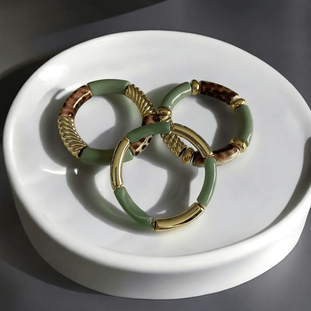 Bracelets acryliques léopard vert sauge